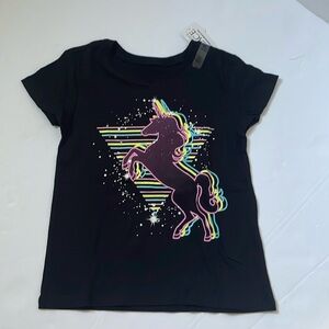 The Children Place Tee with UNICORN graphic design at front. Black, size XS (4).